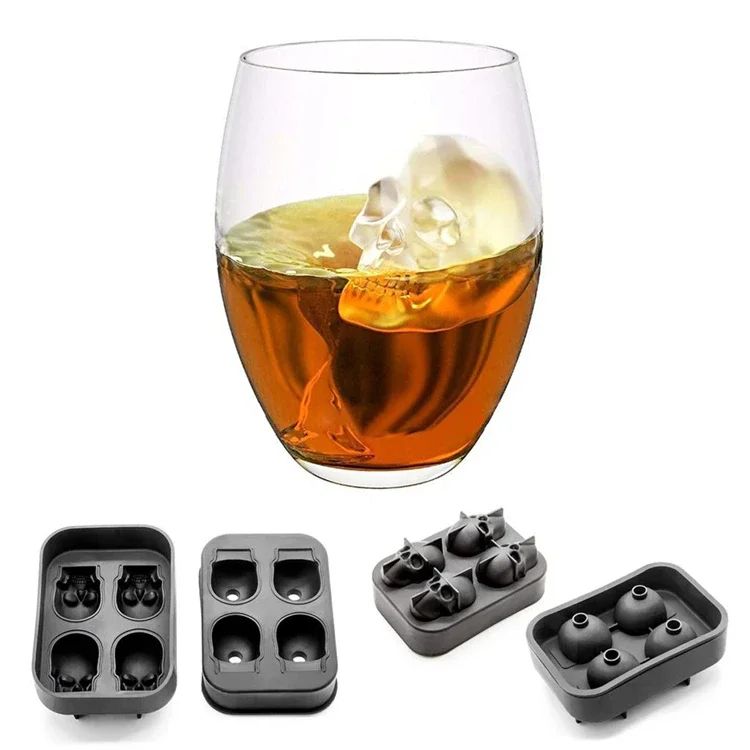 3D Skull Ice Cube Tray, Silicone Ice Maker Molds with Funnel, 4 Cavity Ice Cube Tray for Ice Cream & Party