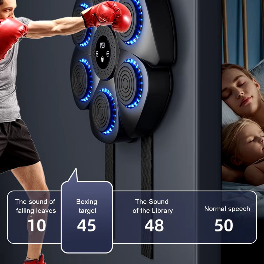 Music Boxing Machine Puncher Wall Mounted Boxing Fitness Training Punching Exercise Equipment RGB Light Indoor Sports Equipment with Gloves for Home Workout