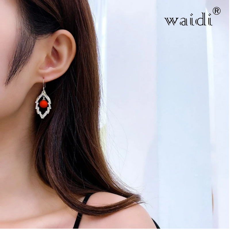 Waidi Fashion Drop Earrings For Women Sterling Silver Elegant Leaf Earrings Cubic Zirconia Pendant Korean Dangle Earrings Jewelry Gift
