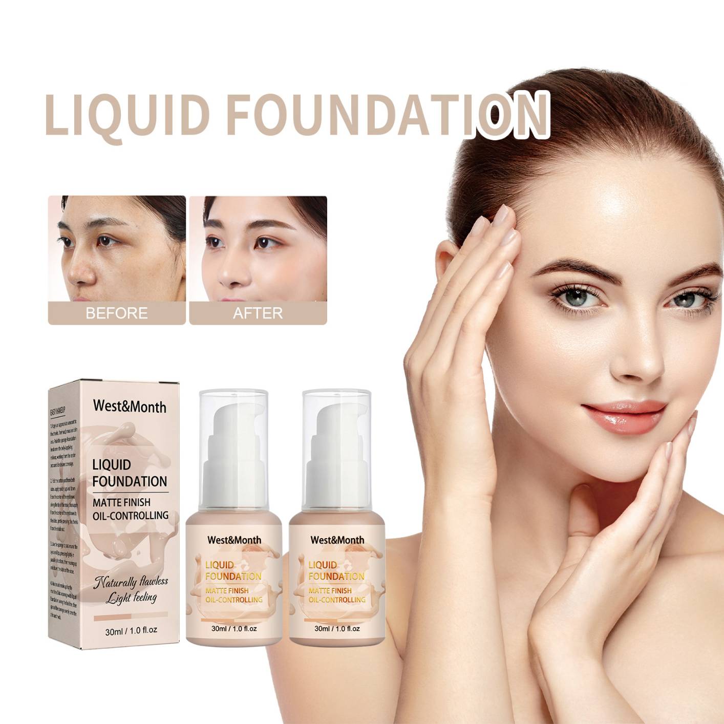 30ml Moisturizing Liquid Foundation for Makeup Matte Liquid Full Coverage Oil Control Breathable Invisible Cover Concealer Foundation