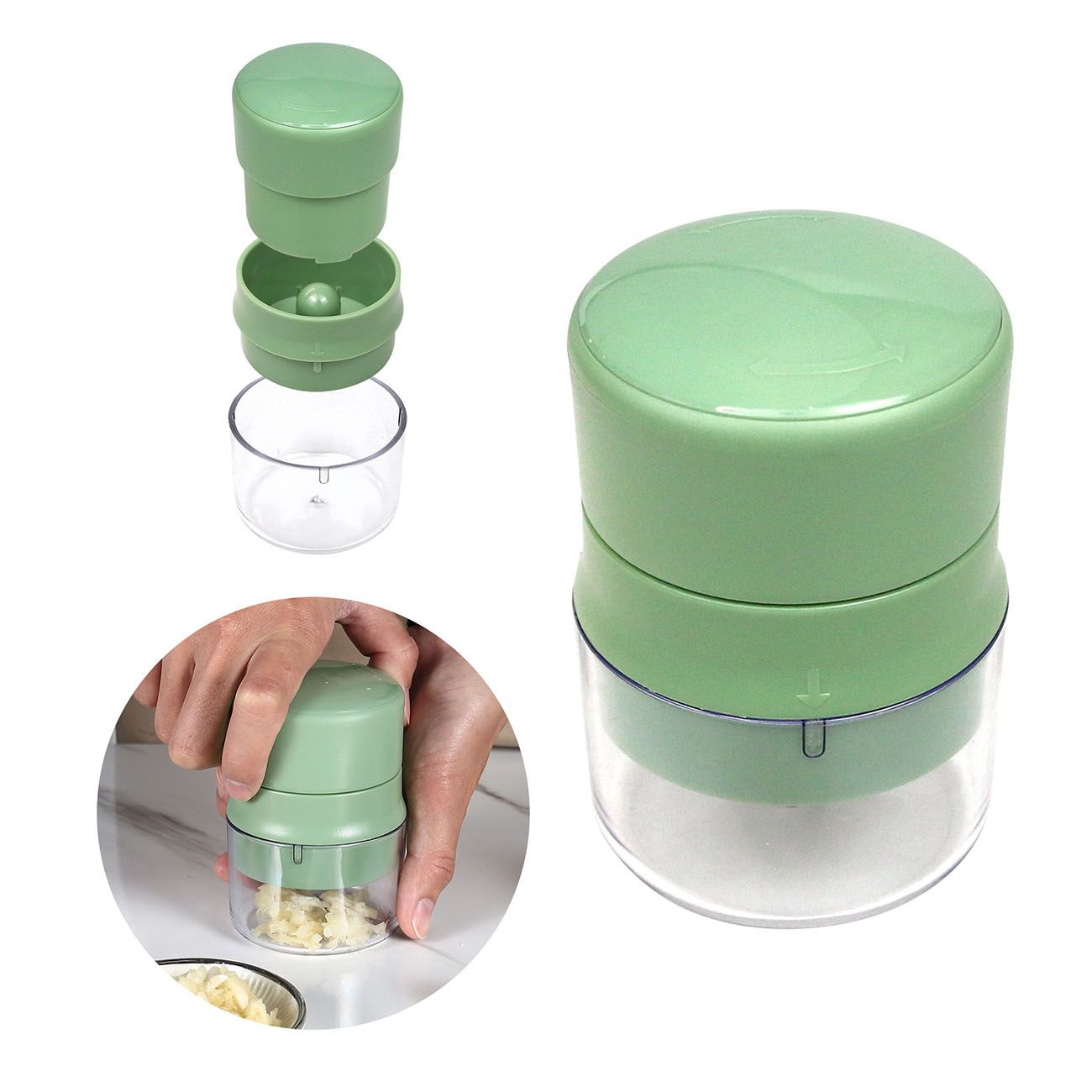 KM-1010 Safe Kitchen Accessories Machine Multi-function Mincer Manual Garlic Press With Storage Container