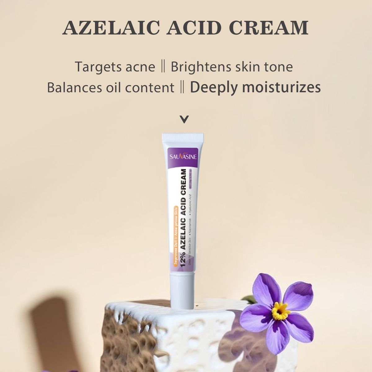 SAUVASINE 12% Azelaic Acid Cream for Acne Prone & Sensitive Skin - Reduce
