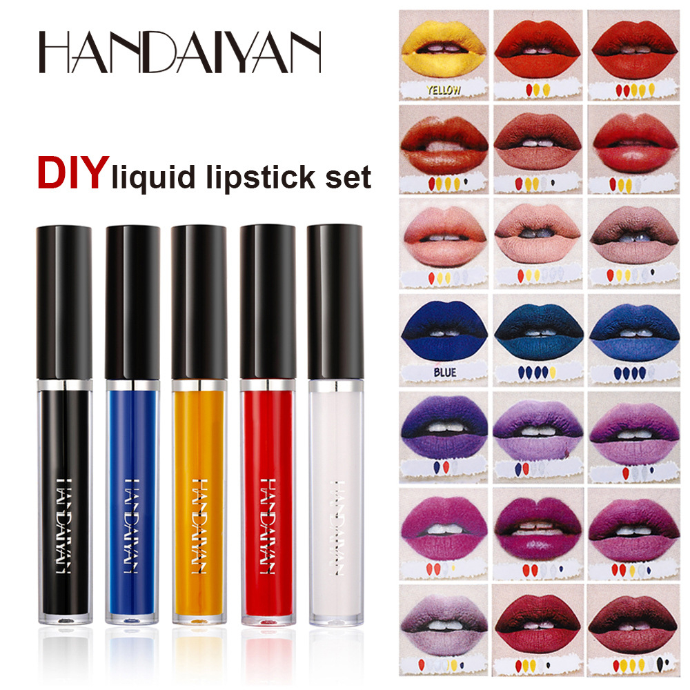 H1050 Handaiyan 5 colors Liquid Lipstick DIY Set Lip Gloss Black Lipgloss Blue Lipstic Waterproof Festival Cosmetics Women Makeup Art