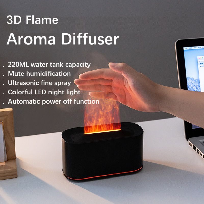 New Simulated Flame Aroma Diffuser, Automatic Spray Fragrance Machine with 7 Color Gradient Ambient Light, Quiet Mini Desktop Scent Diffuser for Home Bedroom Office Decor