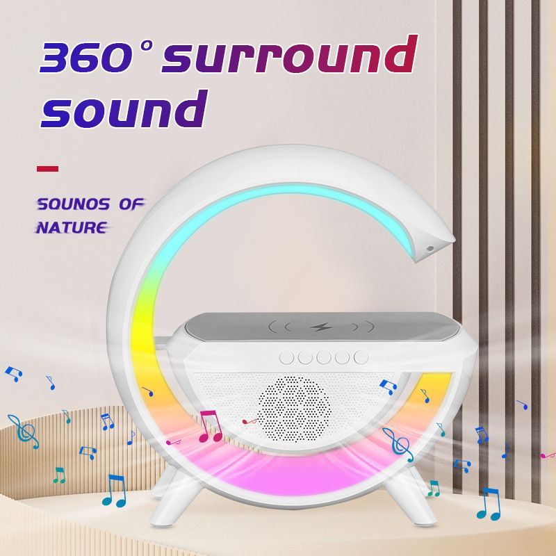 A106 LED Ambient Lighting Night Light for Bedroom Rechargeable Bluetooth Speakers Table Lamp for Living Room Decor Battery Operated Dorm Bedside Lamps with 10W Wireless Charging Child Gift
