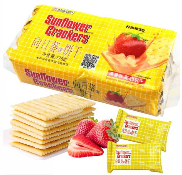 SUNFLOWER CRACKERS STRAWBERRY FLAVOR SANDWICH BISCUIT 27g*10PCS  