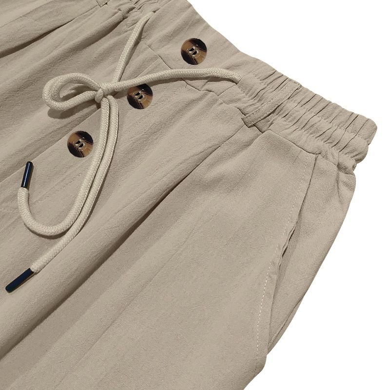 Men's Bottoms Pants Casual American Men's Cotton Linen Pants Button Decoration Drawstring Summer Beach Pants Straight Tube Solid Color Breathable Pants