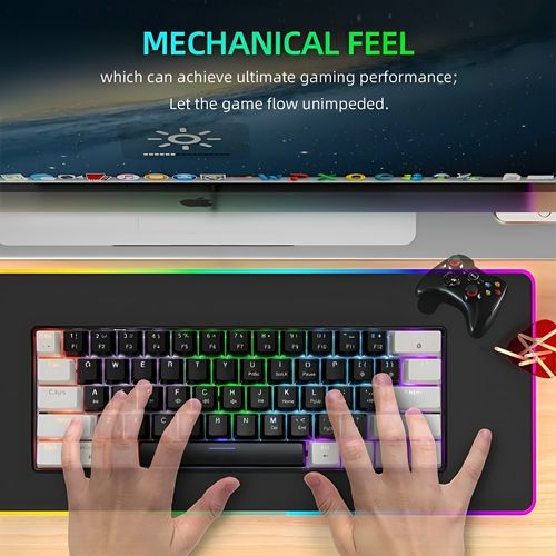 Green shaft 61 keys computer keyboard office portable compact wired 6 game mini RGB light-emitting gaming mechanical keyboardWhite with black