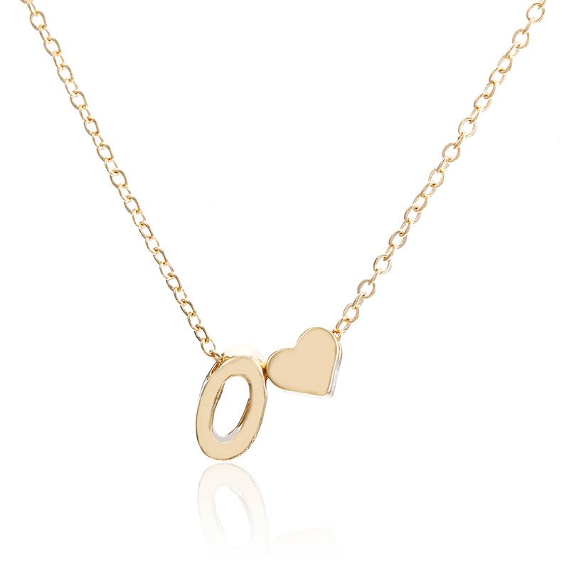 New simple peach heart-shaped letter necklace, elegant and versatile 26-letter original heart clavicle chainO