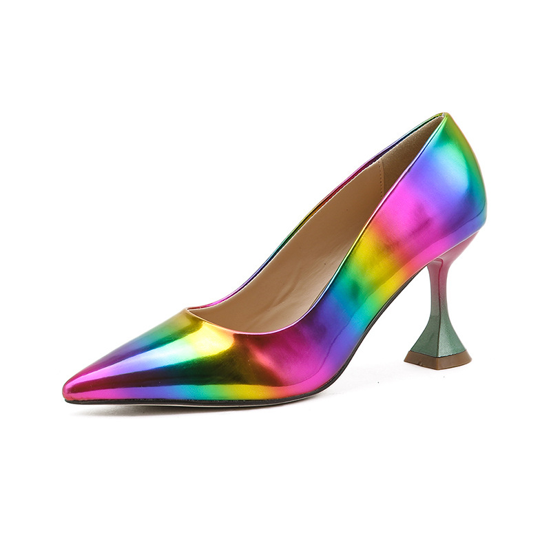 women's rainbow color pointed heels sexy thin heels girls single shoes