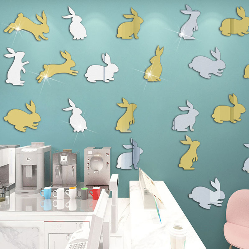 JM623 Easter Rabbit Acrylic Mirror Sticker Happy Easter 3D Self-Adhesive Festival Decorative Wall Sticker