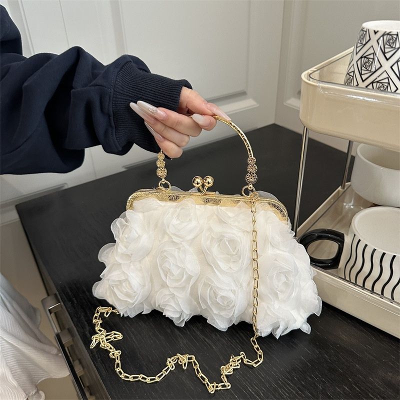 Korean Style Rose Flower Chain Bag Trendy Floral Handbag Elegant Fairy Texture Versatile Shoulder Crossbody Bag for Women
