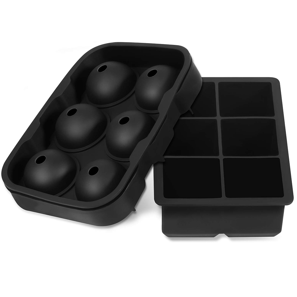 Ice Cube Trays Silicone, Sphere Ice Ball Maker with Lid and Large Square Ice Cube Molds for Whiskey, Reusable and BPA Free
