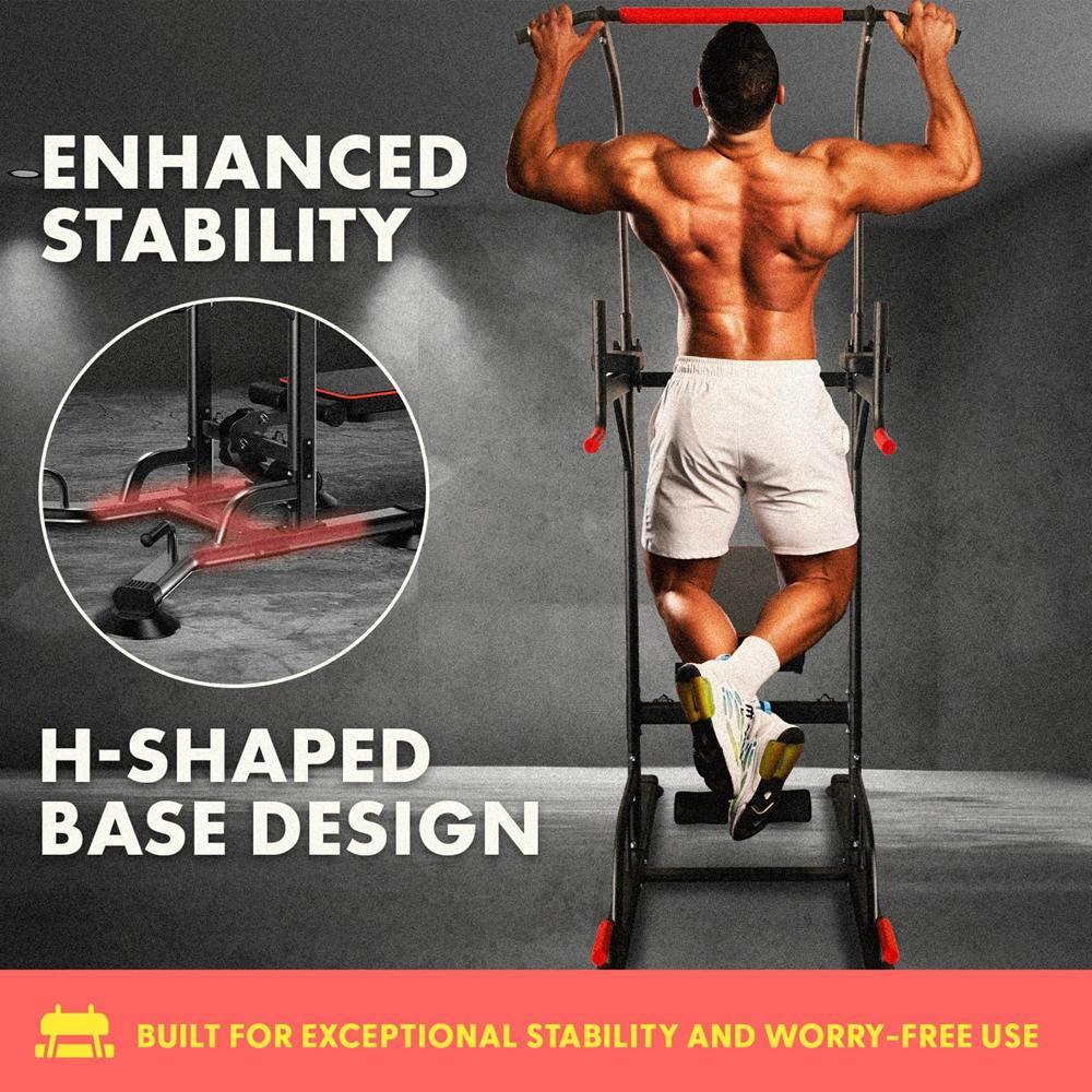 Pull-Up Workout Station with Bench - Multifunctional Gym Equipment Setup w/Pulling Bar, Sit-Up Board, Backrest, Elbow Pad, & Steel Main Frame, Great for Home Exercise and Weight Training