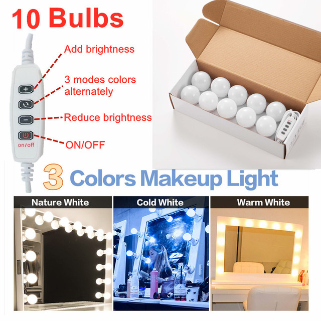 Wall Lamp LED 10Bulb Makeup Mirror Vanity Led Light Bulbs Hollywood Led Lamp Touch Switch USB Cosmetic Light Dressing Table