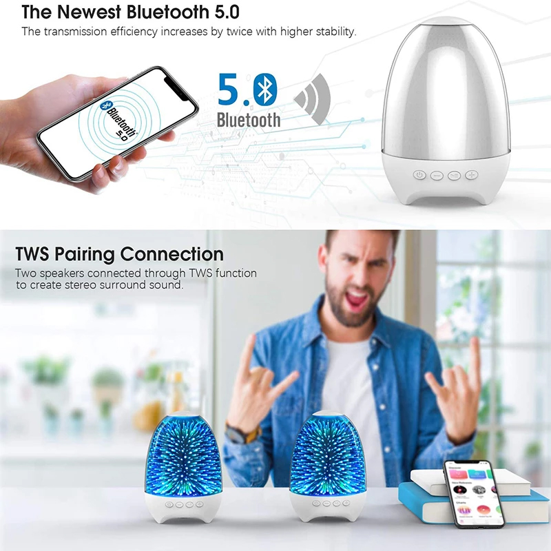 LAGPOUSI Night Light Bluetooth Speaker, 3D Glass Touch Control Bedside Table Lamp 7-Color LED Portable Wireless Speakers, Kids Night Light with Bluetooth Speaker, 3 Brightness Levels, Color Changing RGB, Adjustable Bedside Lamps with Touch Control for BedroomRechargeable Table Lamp, Best Gift for Adult, Teens, Kids, Boys and Girls