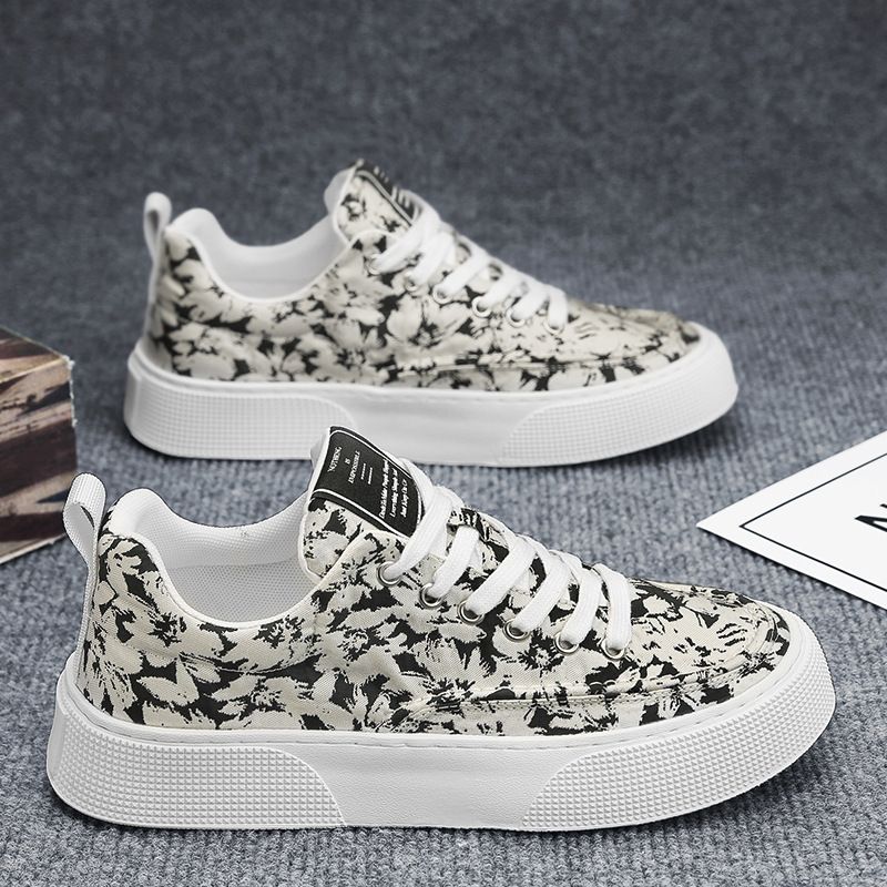 Fashion 2024 new spring comfortable thick soled board shoes male Korean version trend increase casual men's shoes printed canvas shoes K92