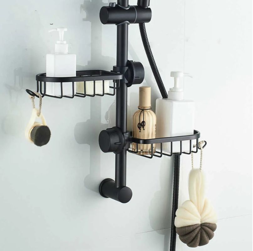 Bathroom Shelf Organizer for Shampoo, Soap, Sponge - 1 pcs-Black