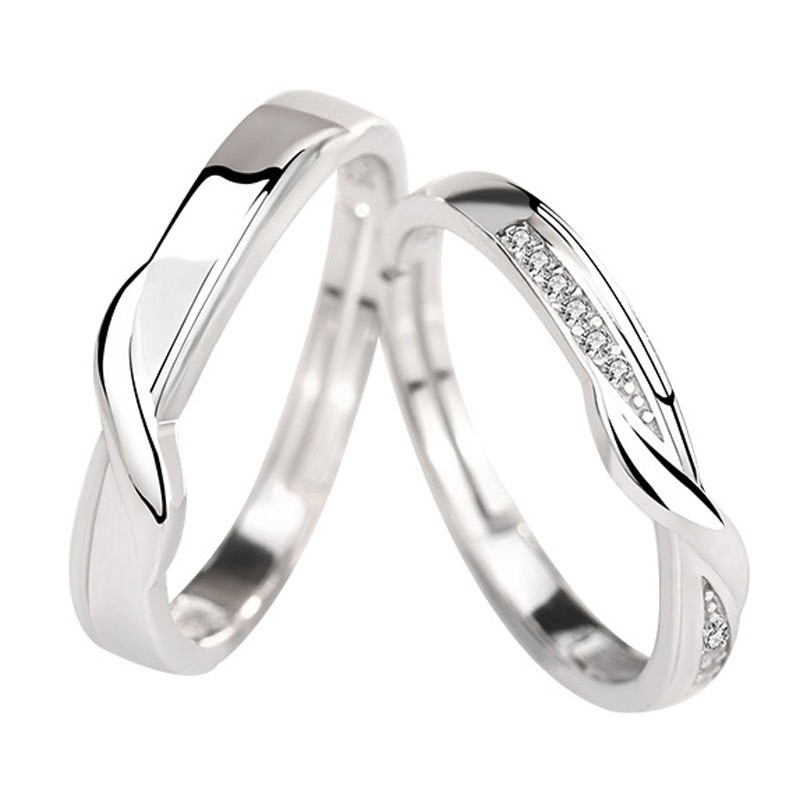 TL-238 925 Sterling Silver Couple Rings, Opening Adjustable Eternity Promise Engagement Wedding Statement Rings Simple Jewelry Gifts for Women Girls Men BFF
