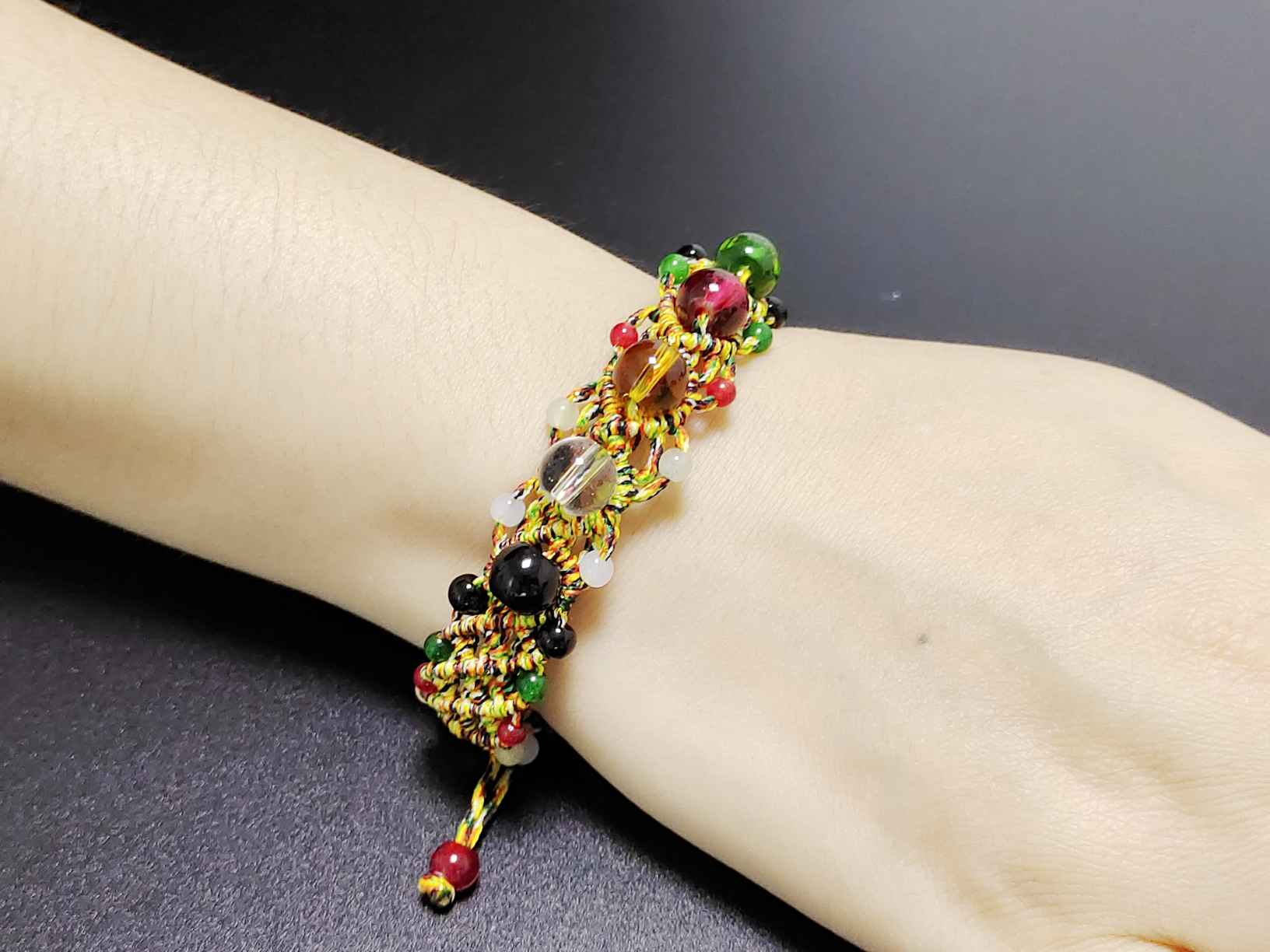 WELLHOME Merry Christmas Chinese New Year five-color thread wide models five-color beads five-color rope bracelets for men and women hand-knitted vajra knot red rope bracelet