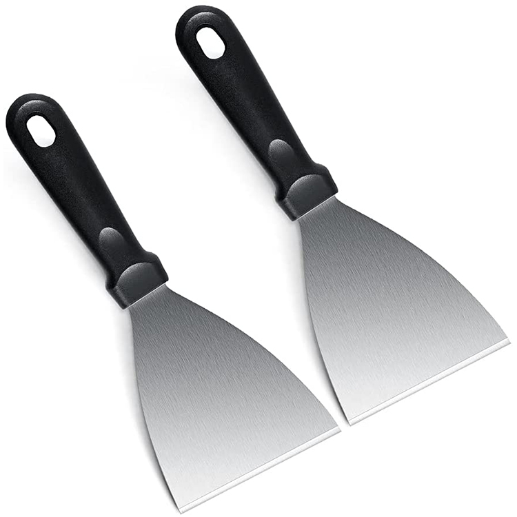 Griddle Scraper 2PCS for Flat Top Teppanyaki BBQ, Edge Grill Scraper with Straight Blade,Stainless Steel Paint Scraper, Cleaner Chopper for Dough Pancake Pizza Baking, Cooking, Camping
