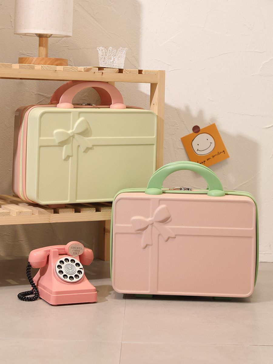 14 Inch Portable Suitcase Fashion Mini Bowknot Cosmetic Case Wedding Bridesmaid Gift Box High Appearance Storage Box
