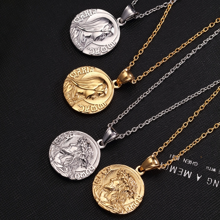 Necklace jewelry Holy Son Jesus Virgin Mary Pendant necklace gold silvery Hip Hop Jesus Europe and America CRRSHOP men women angel birthday gift present
