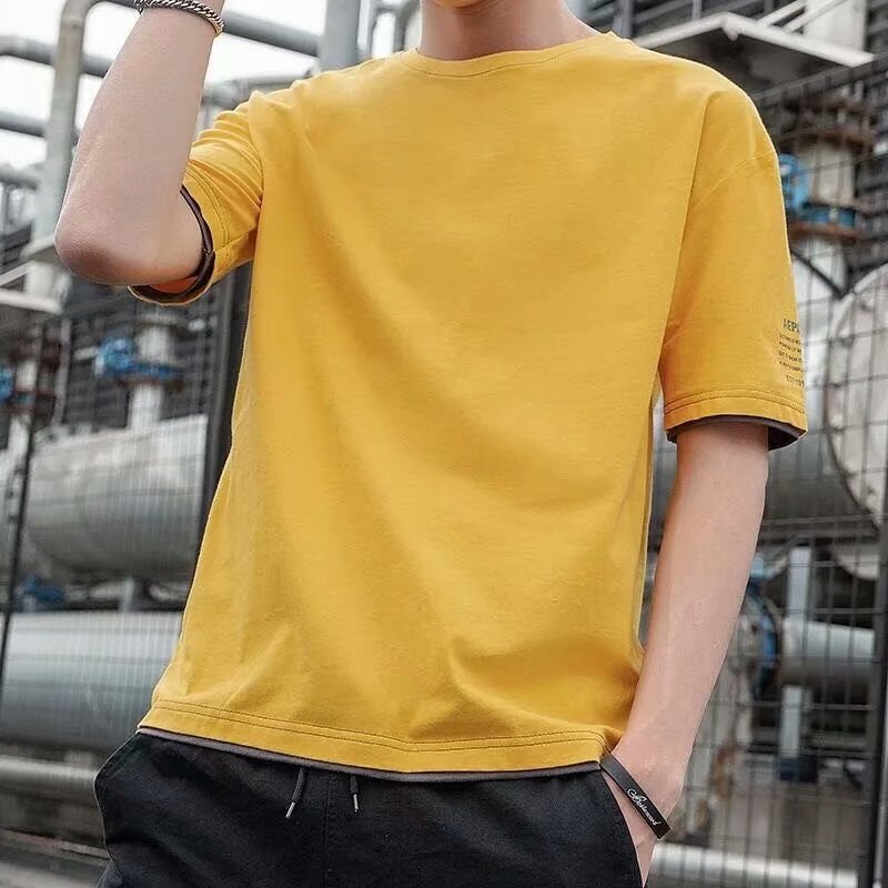 AL638562725703 Men's New Summer Striped Loose Shirt Half-Sleeved Crewneck Top