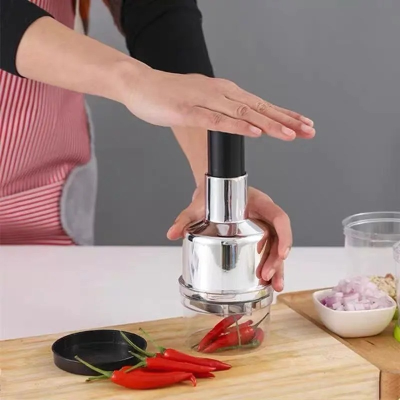 Slap Press Manual Food Chopper,Stainless Steel Hand Dicers Mincer Chopper,Sharp Mini Chopper Cutter for Fruit,Vegetable, Garlic,Nut,Salad

