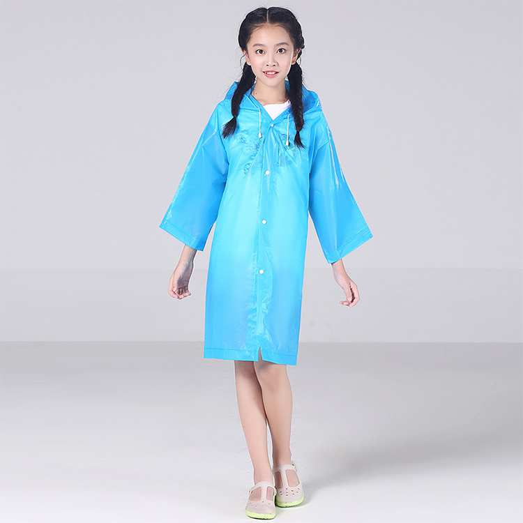EVA Reusable Raincoat Rain Ponchos with Hood and Elastic Cuff Sleeves for Kids, Size 113 cm x 55 cm