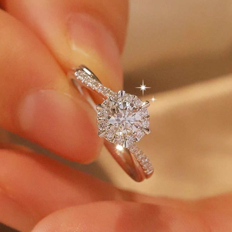 LJZ-41 1CT Moissanite Diamond Rings Wedding Band for Women 925 Sterling Silver Plated 18k White Gold Promise Ring Cubic Zirconia Rings Engagement Accessories
