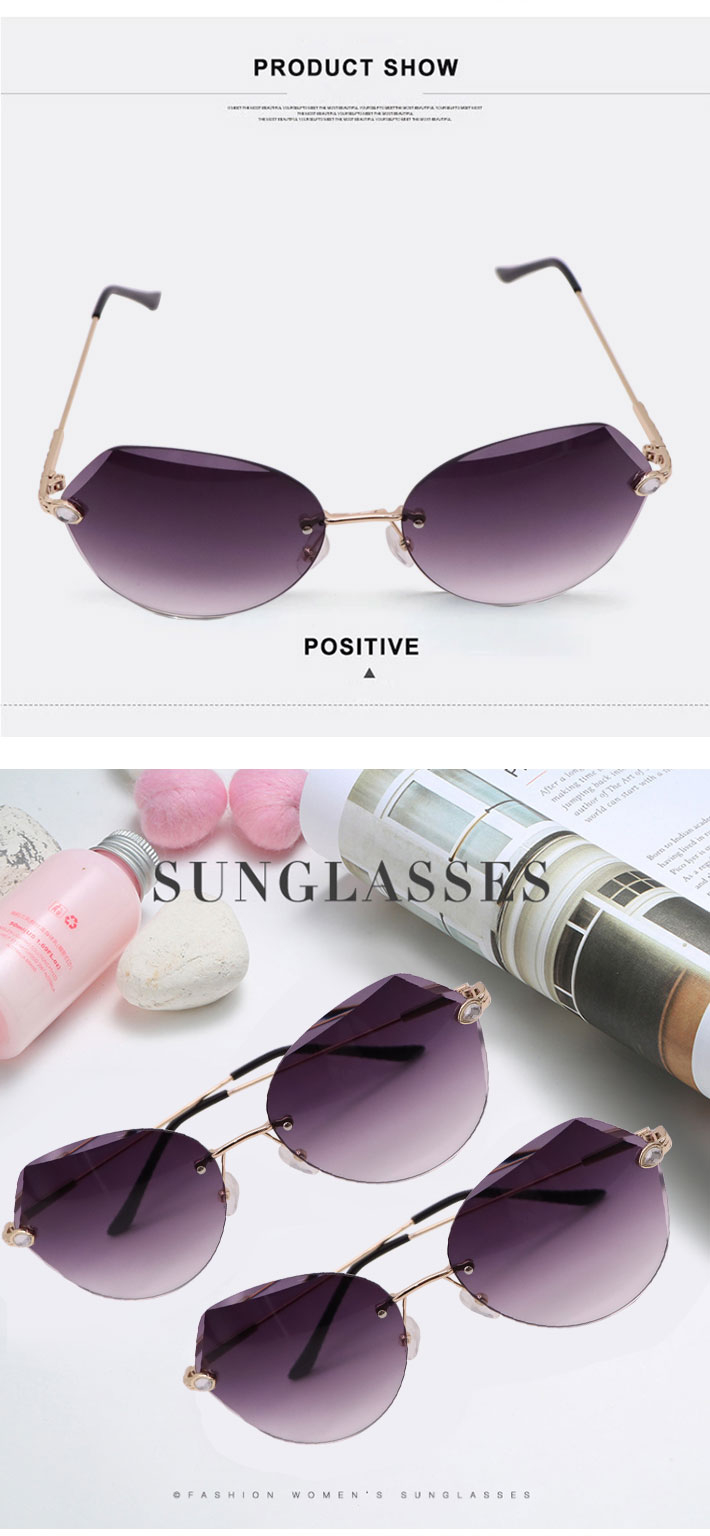 8989 Square Rimless Sunglasses Women Brand Designer Rhinestone Polygon Ladies Sunglasses Trimming Irregular