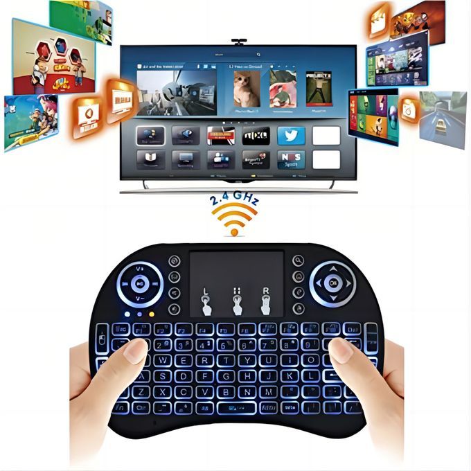 Rechargeable Mini 2.4GHz Backlit Wireless Keyboard Touchpad - Black