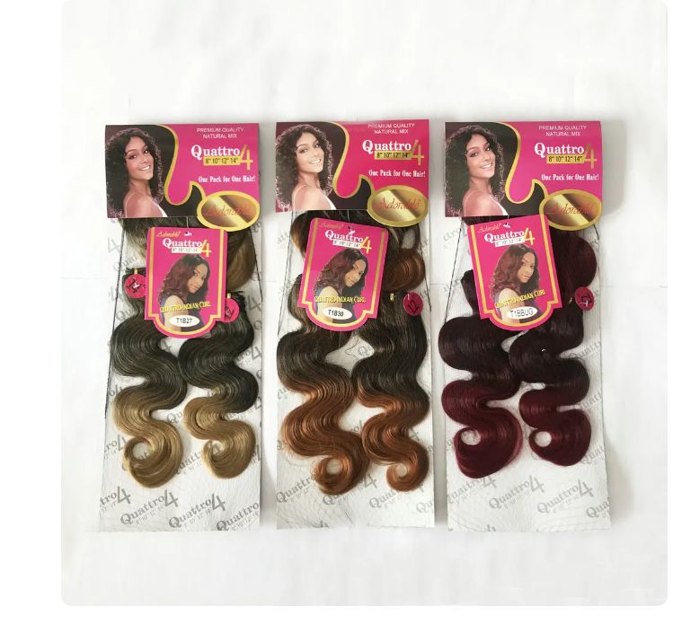 Quattro Indian Luxury Brand C Curl 8-14 Inch Synthetic Heat Resistant Hair Packet Extensions Body Wave 2-Tone Weave Hair - 4 Pieces Pack