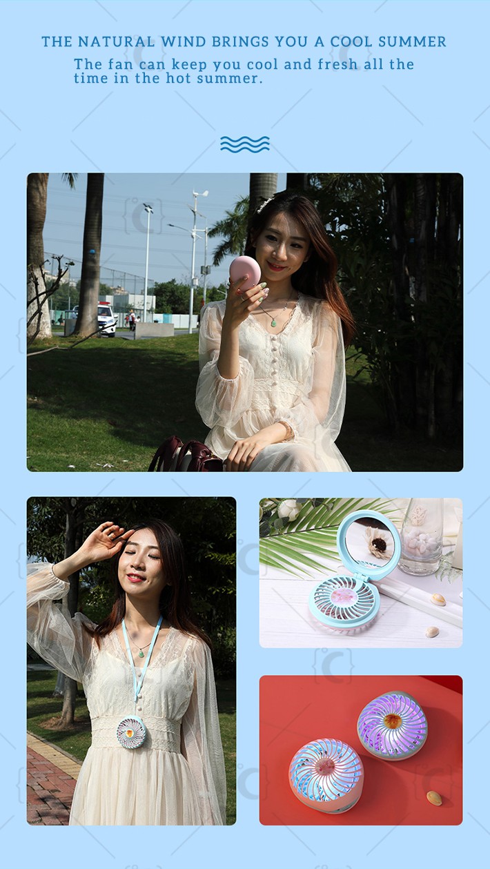  
Tospino,LED, color, makeup, mirror, portable, hand-held, mini, mirror fan, 3 gear speed rechargeable with color LED light