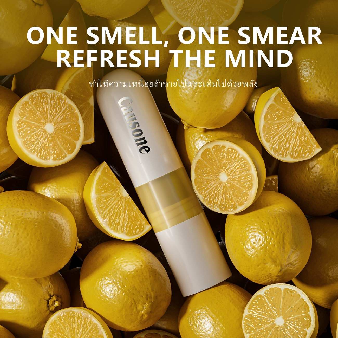 CAUSONE Thai Double-ended Nasal Inhaler, Lemon Mint Scent Eight Immortals Stick with Massage Roller Ball, Dual Use Aromatherapy Nasal Stick for Refreshing and Mind Boosting
