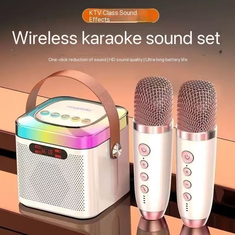Intelligent KTV Bluetooth Speaker: Double Microphone Color Lights Create KTV Atmosphere, Portable Entertainment New Experience
