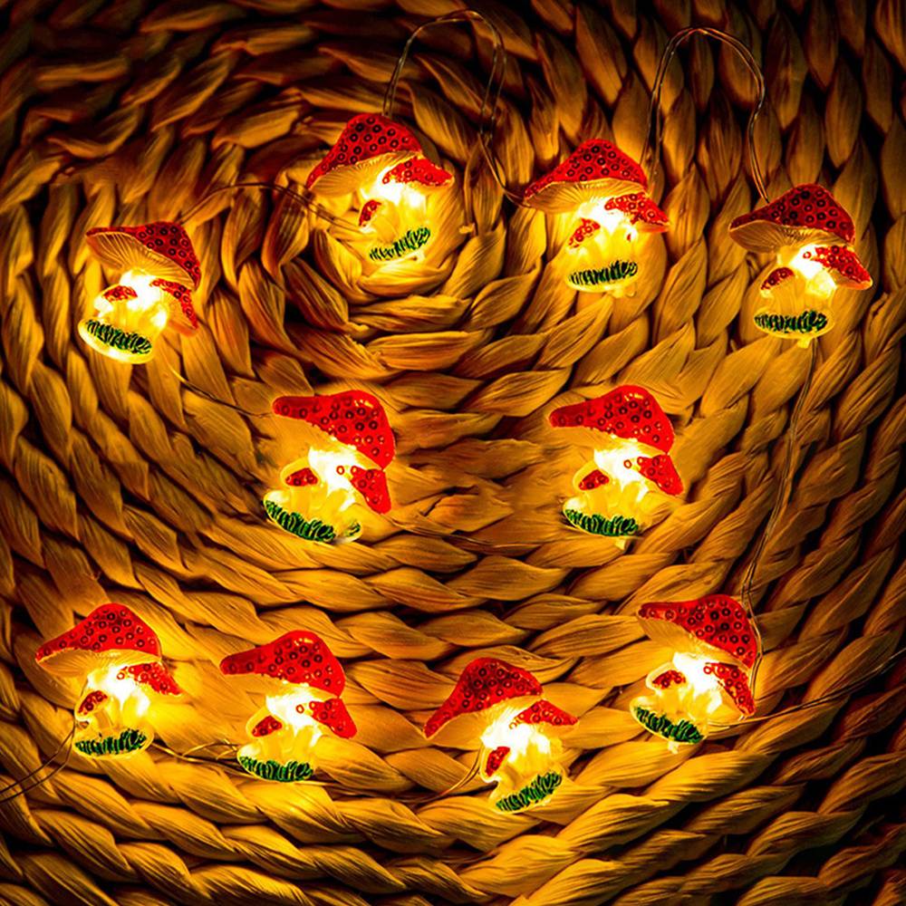 Holy Fire New Battery Operated 3D Stereo Mushroom Copper Wire DIY Fairy String Lamps 20/30Leds Mushroom String Lights For Patio Decor
