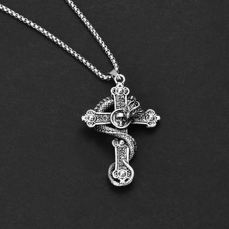 Cross pendant necklace Panlong Skeleton Cross Pendant Personalized Hip Hop necklace gift CRRSHOP men new fashion trend gifts 70 cm long titanium steel chain