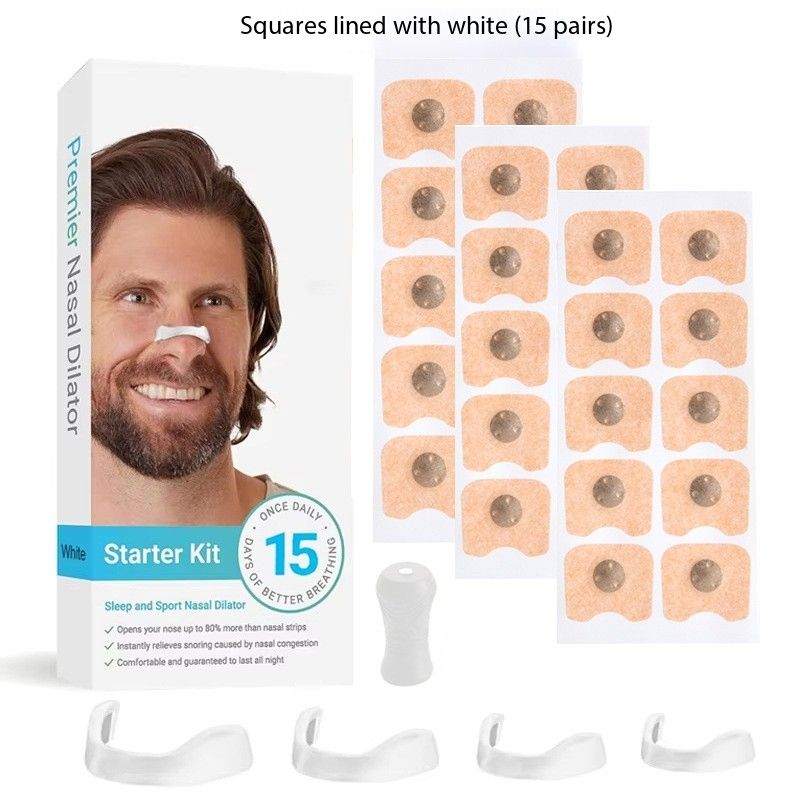 Magnetic nasal ventilating strips, nasal clips, nasal straps, intake breathing expanders15 pairs of white square set