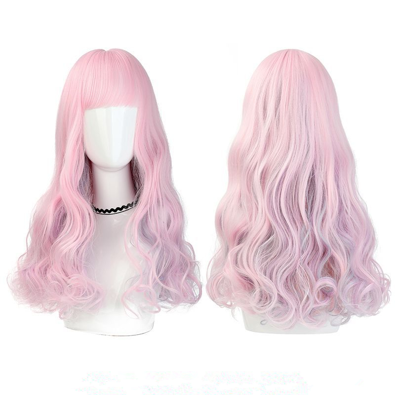 C0121 Women's Pink Wig Long Fluffy Curly Wavy Hair Wigs for Girl Heat Friendly Synthetic Cosplay Party Wigs