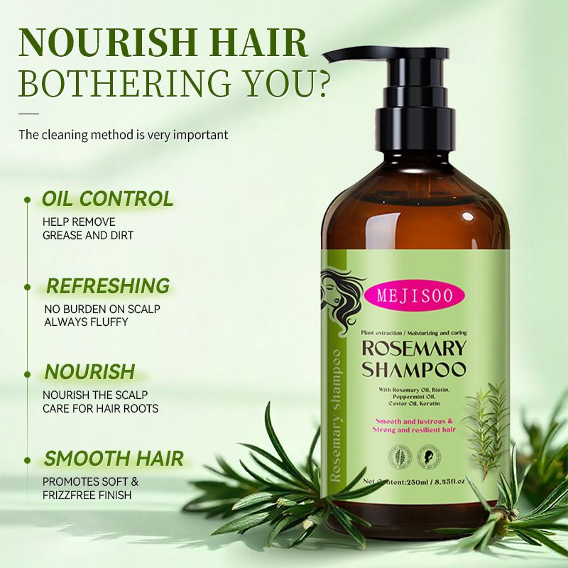 MEJISOO Rosemary Mint Shampoo 250ml, With Rosemary Oil Biotin Peppermint Oil Castor Oil Keratin, Smooth Lustrous Strong Resilient Hair Care, Natural Plant Extract Hair Cleanser For All Hair Types