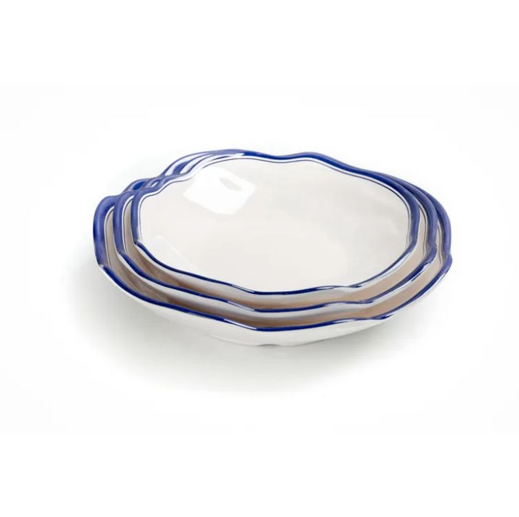 Luxury deep blue rimmed white ceramic porcelain bowl lotus leaf plate design ceramic tableware for Home Hotel Restaurant Wedding Party - Household Decor Soup Bowl Noodle Ramen Bowl - T-40