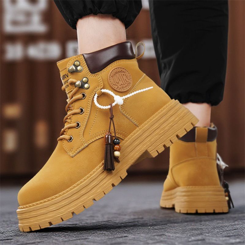 Mens Chunky Sole Work Boots 2025 High Top Martin Boots Outdoor Wear-Resistant Leather Ankle Boots Military Combat Shoes for Men