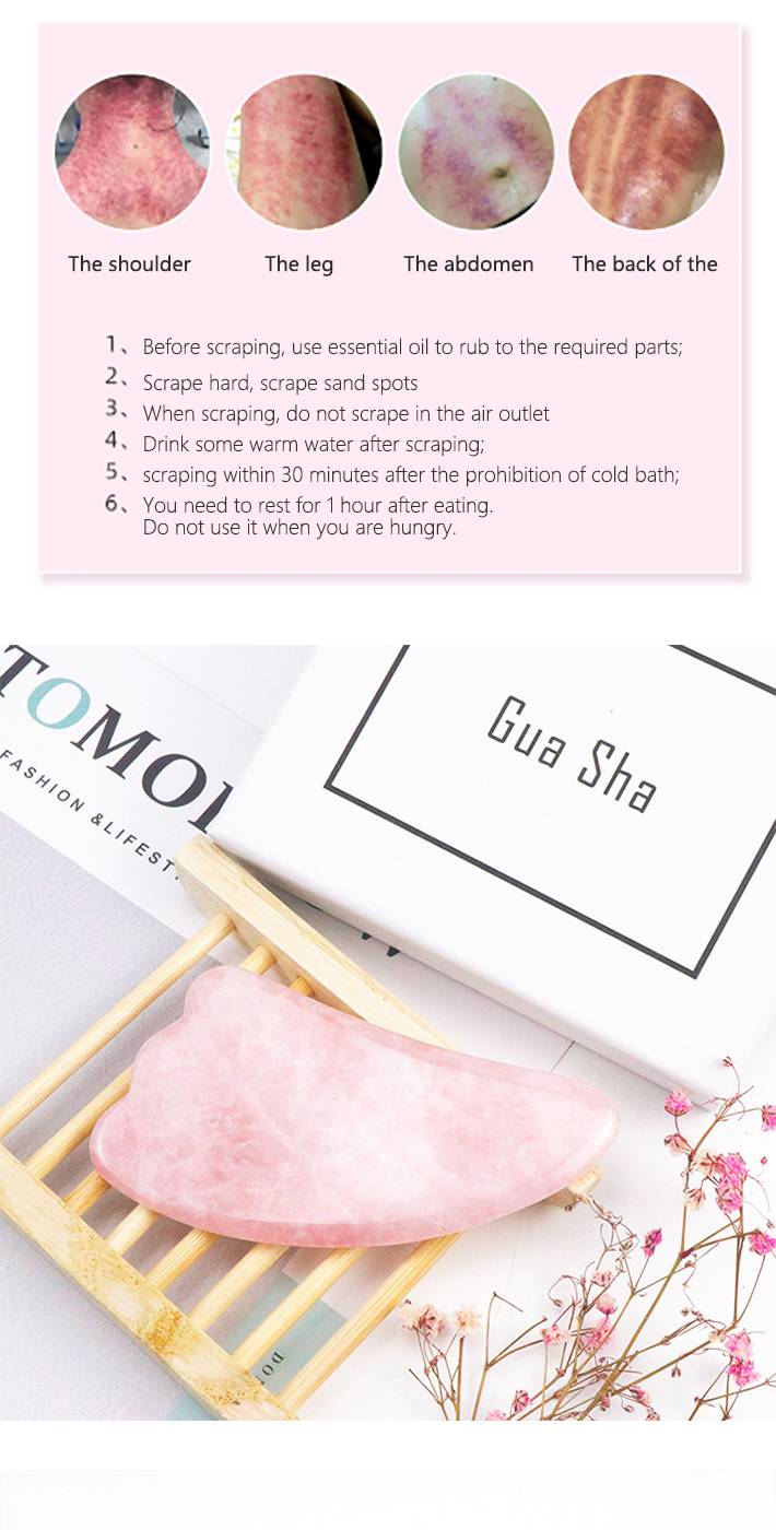 Natural Rose Quartz Stone Gua Sha Scraping Massage Tool, Healing Crystal Guasha Board Facial Massager Traditional Scraper Tool