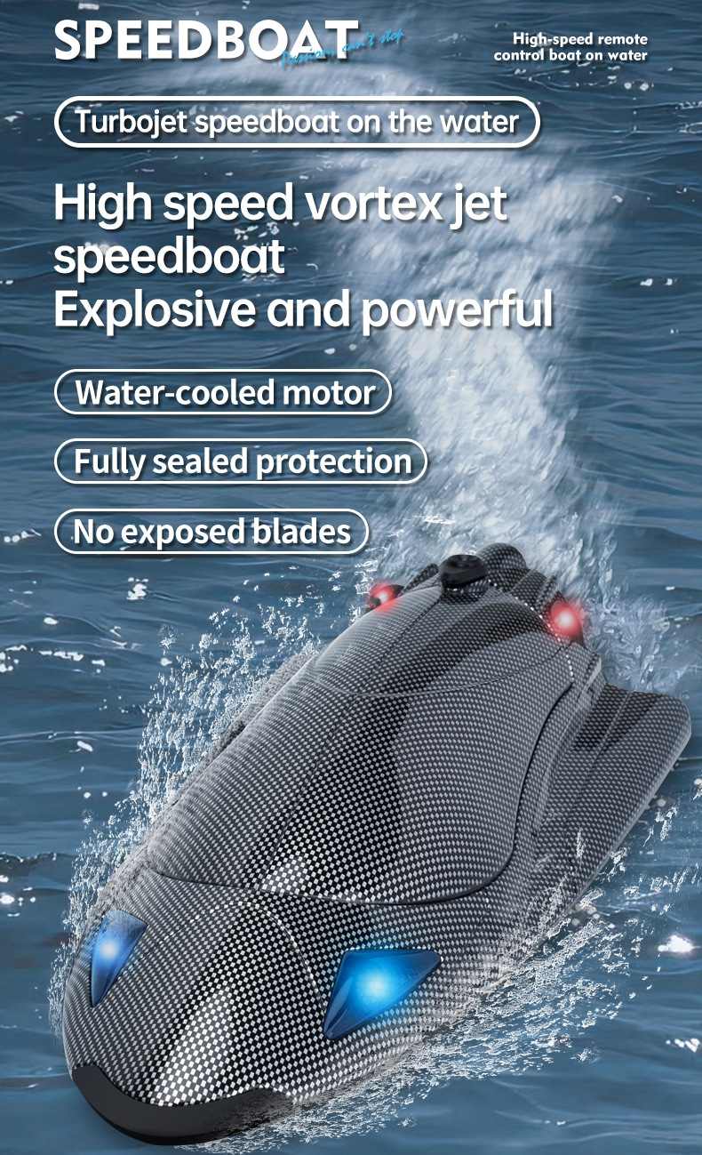 FY011 Carbon Fiber Pattern Clipper 2.4G Fully Proportional Remote Control with Light Overturning Reset Electric High Speed Water cooled Vortex Spray Boat