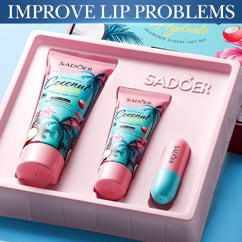 Coconut Water Fragrance Luxury Gift Box Body Lotion Hand Cream Lipstick