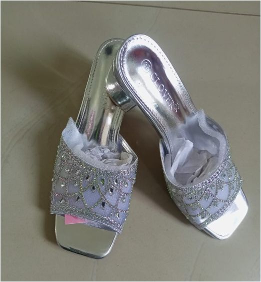 CLOVER Rhinestones Sandals Peep Toe Slip-on Slides Slippers Open Toe High Heeled Ladies Shoes
