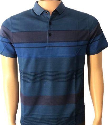 Men's Striped Polo Neck Cotton Blend Blue Green T-Shirt Super latest