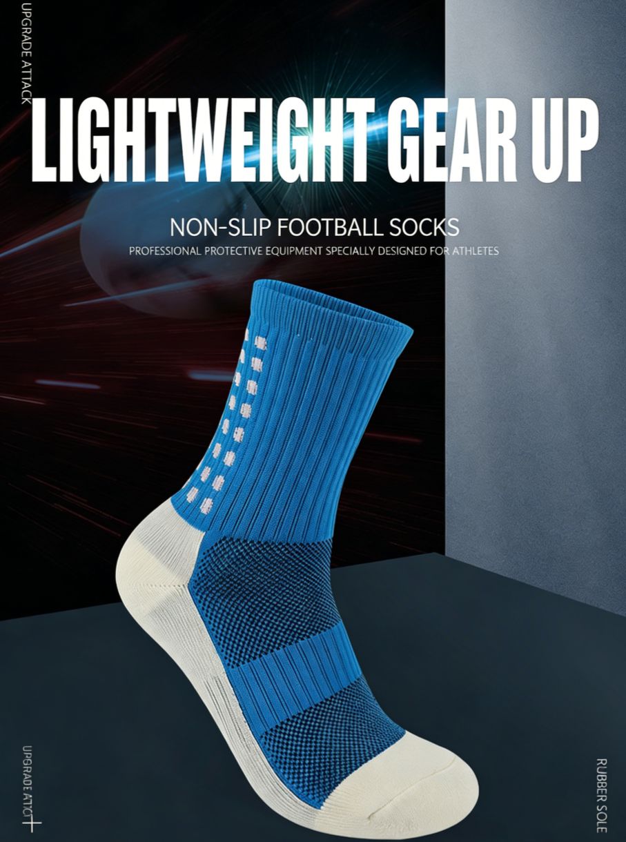 Non-Slip Grip Soccer Socks, Cushioned Mid-Calf Athletic Socks for Men, Anti-Slip Breathable Running Sports Socks with Grip for Football, Cycling, Hiking